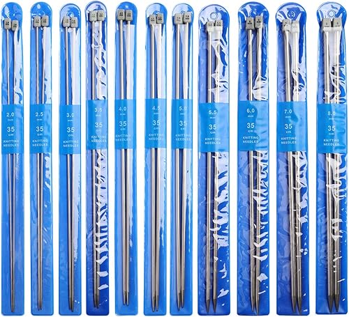 Miniatura 7 de KOKNIT Juego de 11 pares de agujas de tejer, 10 pulgadas de longitud de acero inoxidable de una sola punta, kit de agujas de suéter en diferentes