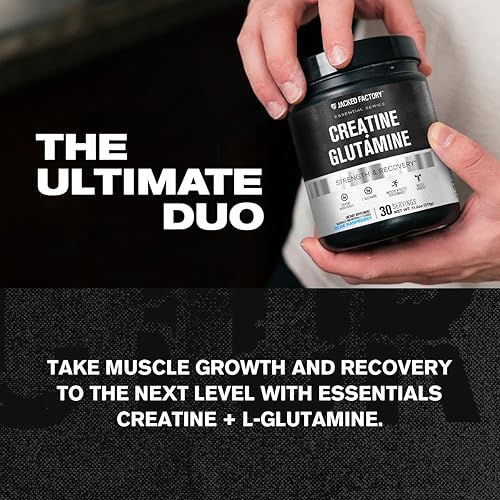 Miniatura 2 de Jacked Factory Creatina + Glutamina - Suplemento de creatina con L-Glutamina para la recuperación muscular, crecimiento muscular, mayor fuerza,