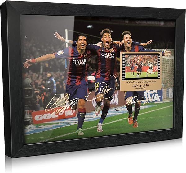 ORIMAMI Soccer Star Lionel Messi Luis Suarez Neymar Signed Picture Desktop Framed Photo Gift - with 35mm Film Recorded Scene Display of 2014/15 Champions League