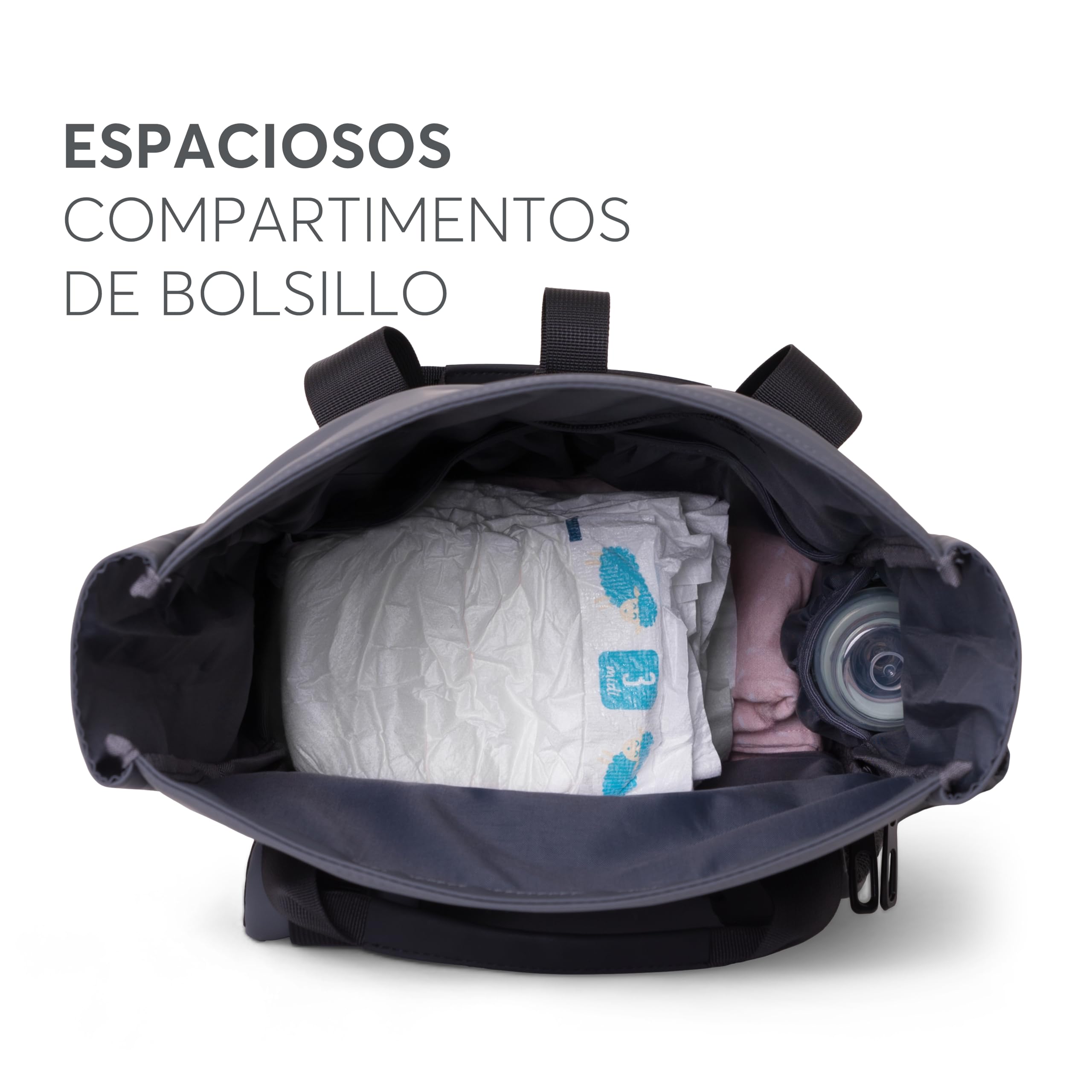 kikka boo Mochila Pañalera CERISE, Bolsa de Mamá, Cintas para Silla de Bebé, Gran Capacidad, Cambiador Portátil, Bolsillo Térmico, Bolsillo Impermeable, Multibolsillo, Negro