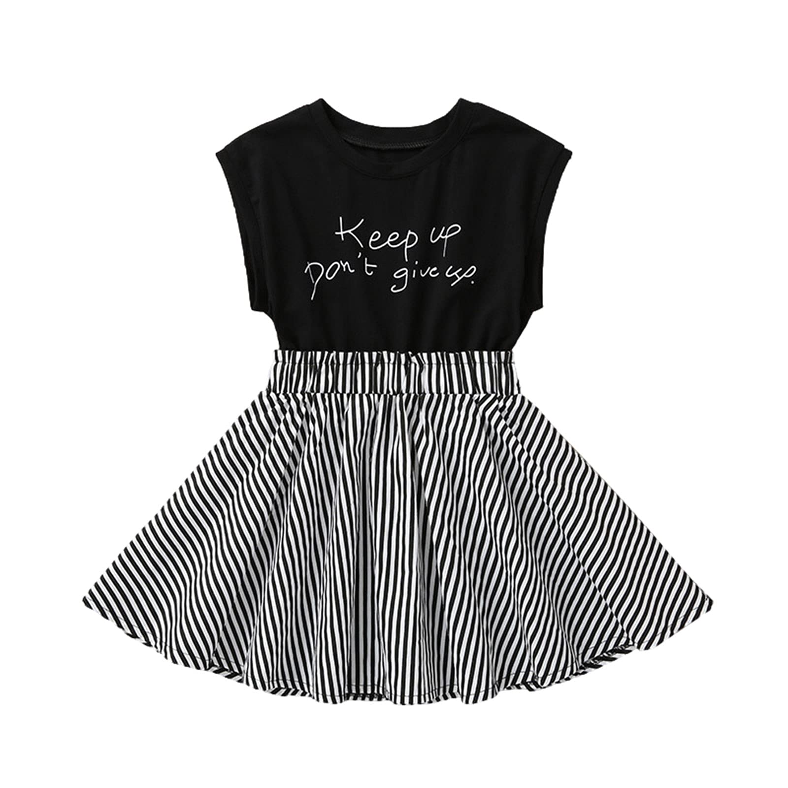 Toddler Baby Little Girls Fashion Clothes Sleeveless Shirt Tops Striped Dress Summer Outfits Clothing (5-6X,Black Stripe)