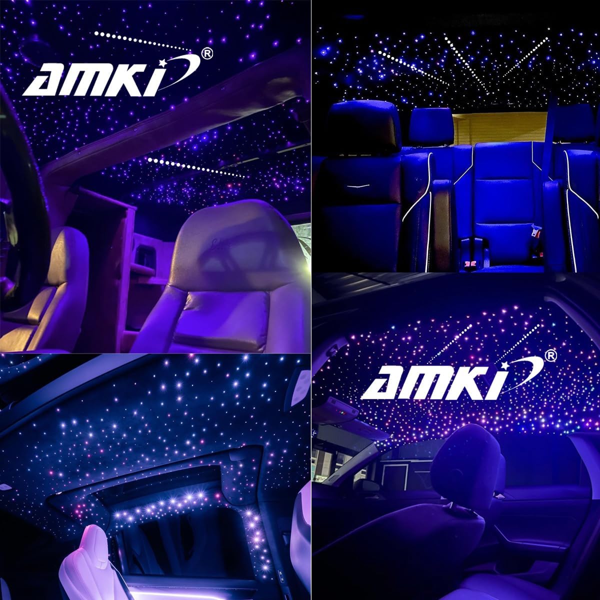 AMKI High Power 32W Twinkle 1000pcs 0.03in 13.1ft Fiber Optic Light Starlight Headliner Kit,Pure White Meteor Shooting Star 150pcs Fiber,Sound Mode Starlight Box for Car Movie Theater Home Ceiling