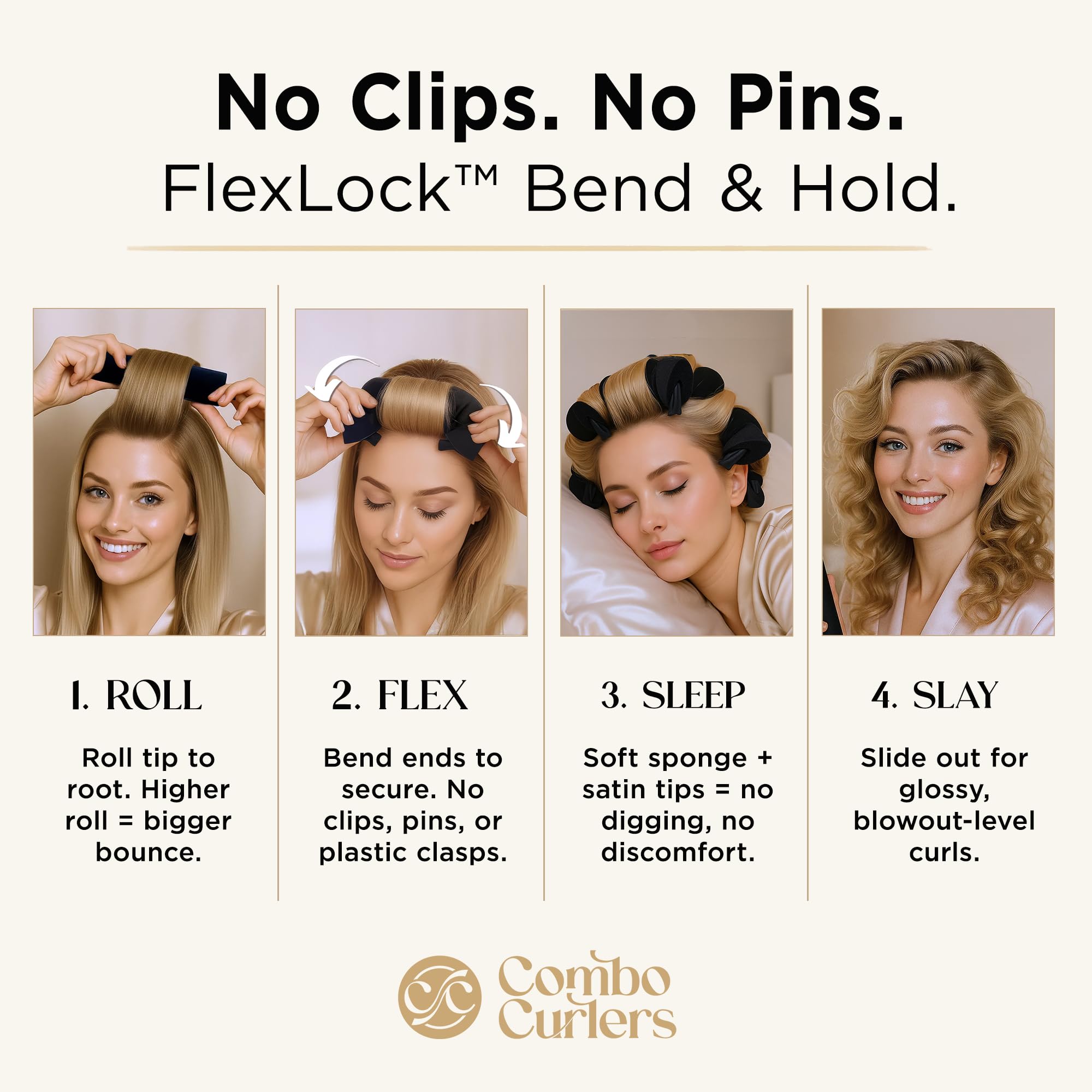 Heatless Hair Curlers - Overnight Foam Rollers for Sleeping, No Heat Curlers for Women, Satin Wrapped Ends & Soft, 8pc Set for Hollywood Blowout Curls (Black)