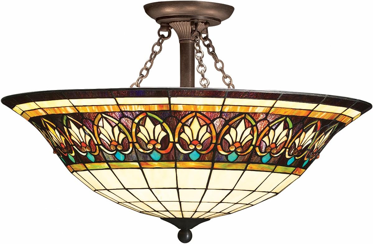 Top Rated Kichler 69050 4-Light Provencia Art Glass Semi-Flush Ceiling Light, Art Nouveau Bronze Finish