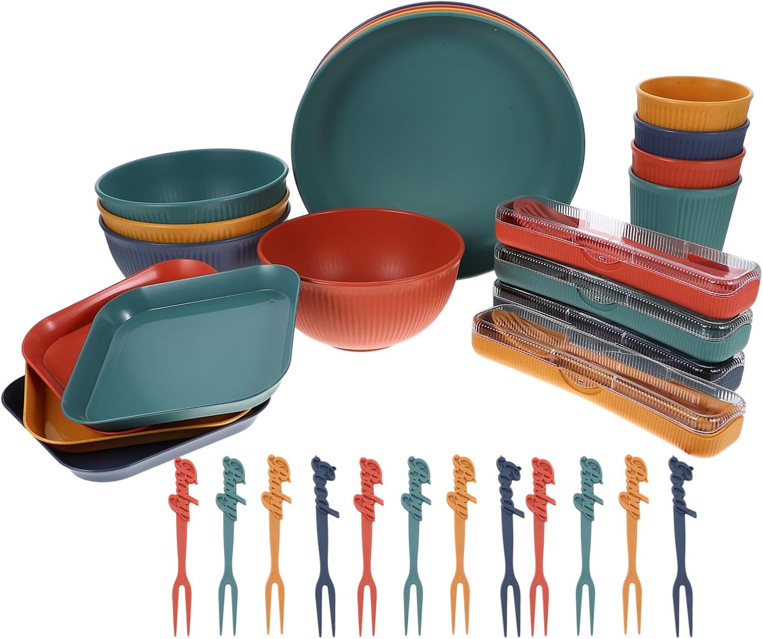 UPKOCH 1set Wheat Straw Tableware Reusable Portable Dishes and Utensils for Camping Picnics and Home Use Includes Bowls Plates Cups Forks Spoons and Chopsticks