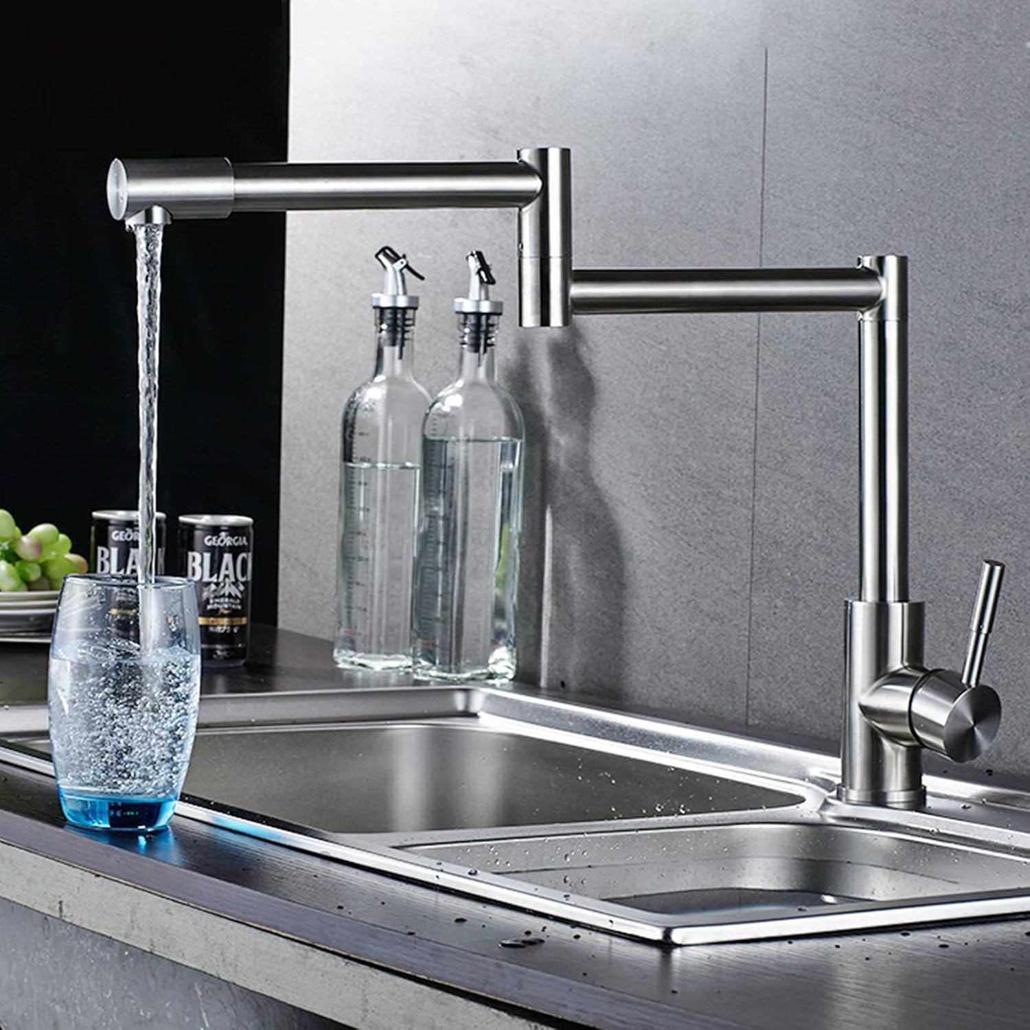 Pot Filler Faucet Deck Mounted Kitchen Sink, Double Joints Free Rotating Folding, 304 Stainless Steel Single Handle One Hole ​Mixer Tap,Dual Mode(Single Mode)