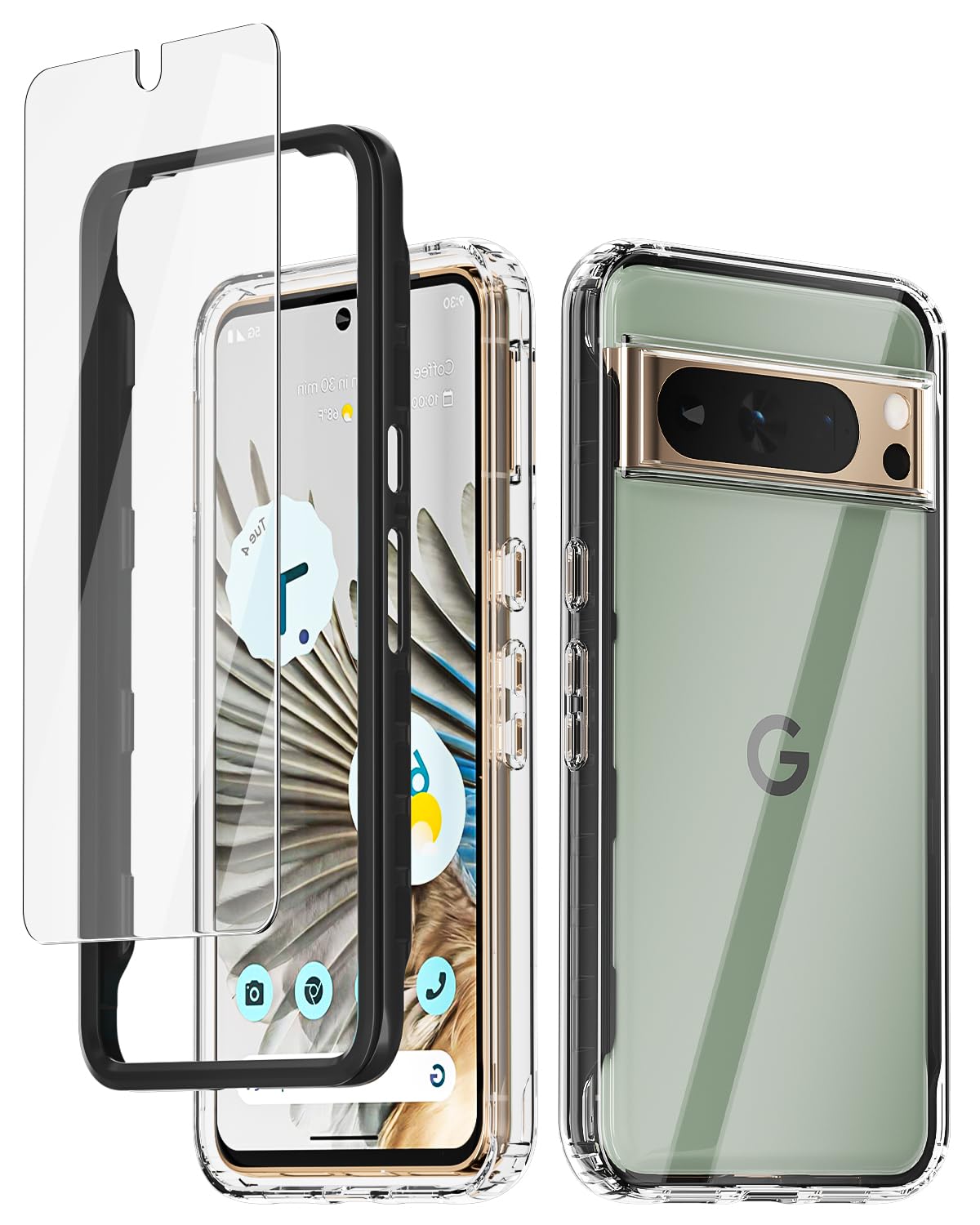 Lanhiem Pixel 8 Pro Case, IP68 Waterproof Dustproof Case with Built-in Screen Protector, Rugged Full Body Shockproof Protective Clear Cover for Google Pixel 8 Pro, Black
