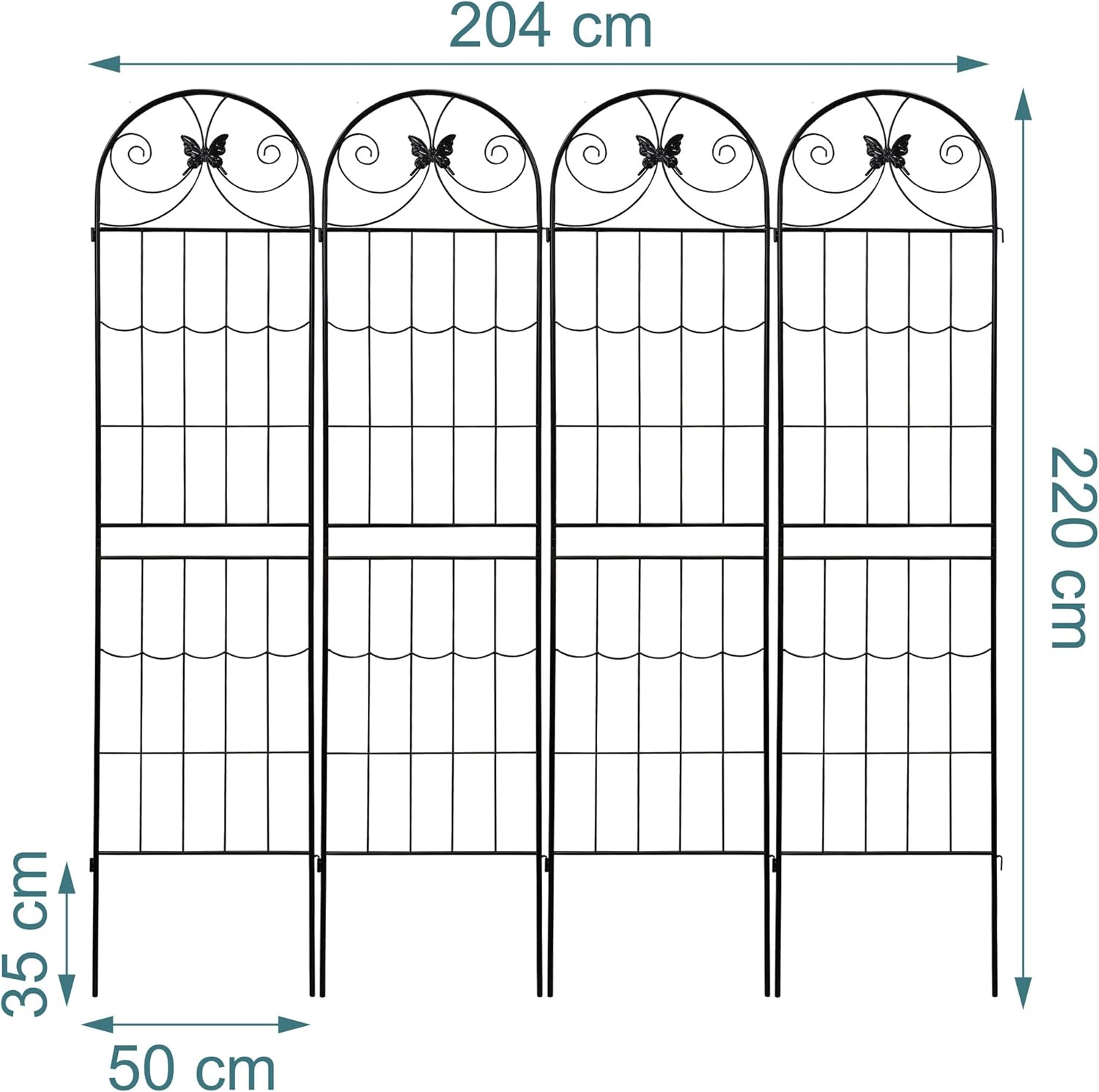Relaxdays 4 x Black Metal Trellis for Climbing Plants and Roses 220cm x 50cm