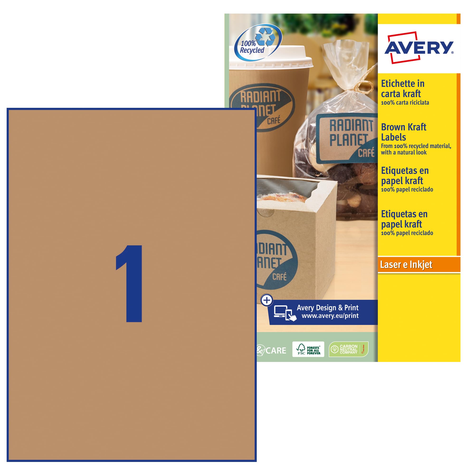 Avery España L7109-25 Etiquetas Adhesivas Kraft Permanente 25 Etiquetas