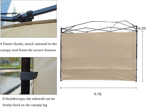 Miniatura 4 de NINAT Toldo para pared lateral, carpa impermeable para toldo desplegable de 10 x 10 pies, gazebos de pierna recta, toldos instantáneos al aire
