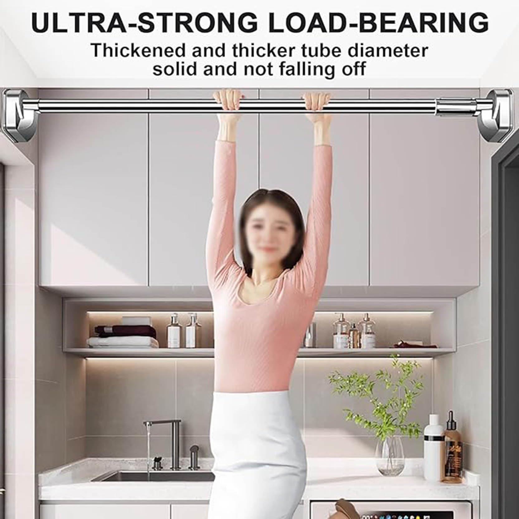 Ausziehbare Federvorhangstange, Hochleistungs-Duschvorhangstange, Verstellbare Gardinenstange, Duschspannstange für Badezimmer Wohnzimmer, Spannstange Ohne Bohren(Size:110-200cm)