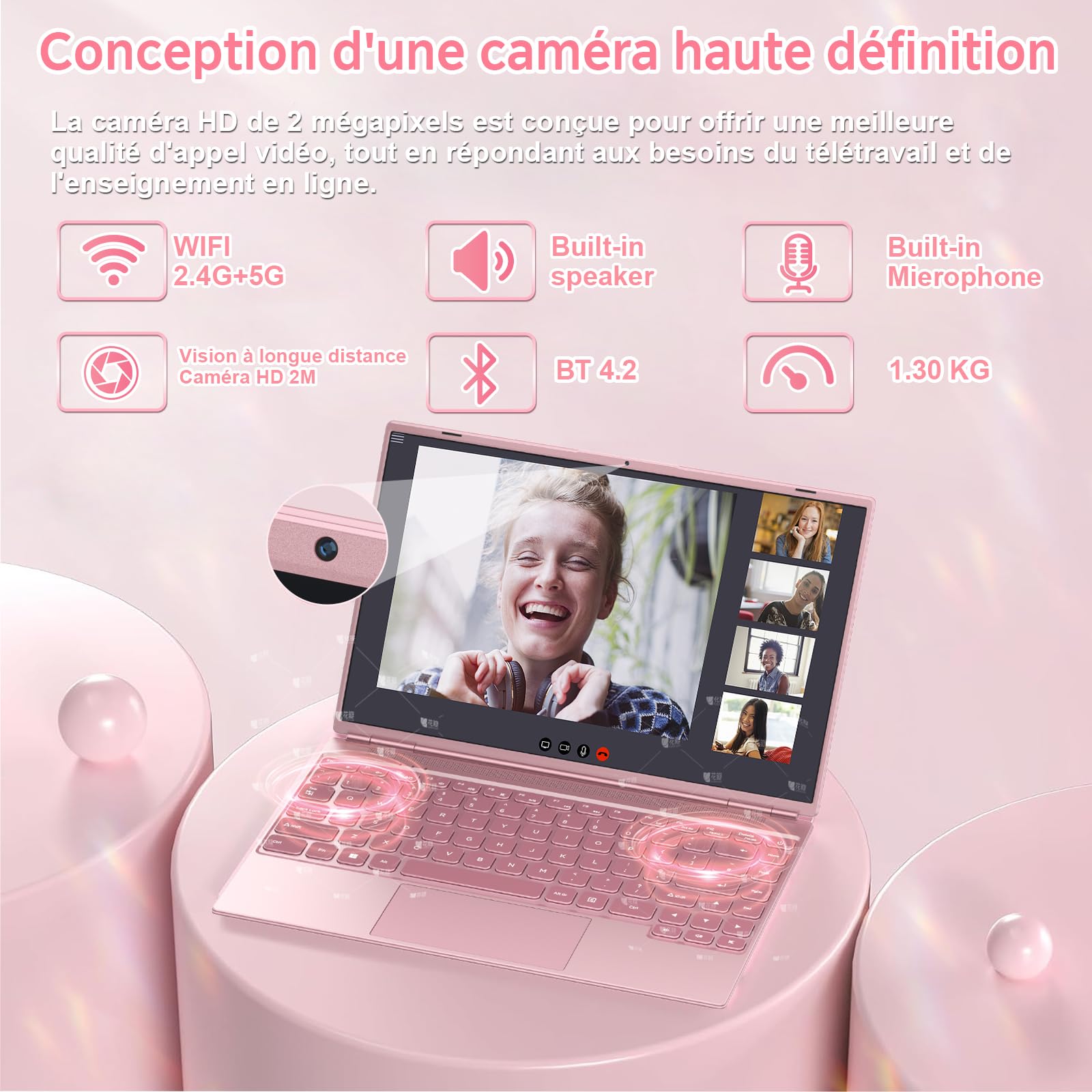 NOTODD PC Portable 14 Pouces 8+256GB SSD Soutien Extension 1TB,4 cœurs Celeron N5095 (jusqu'à 2,9 GHz), Ordinateur Portable Win11 avec 5G WiFi 1920x1200 BT4.2 Souris sans Fil ＆AZERTY Clavier-Rose