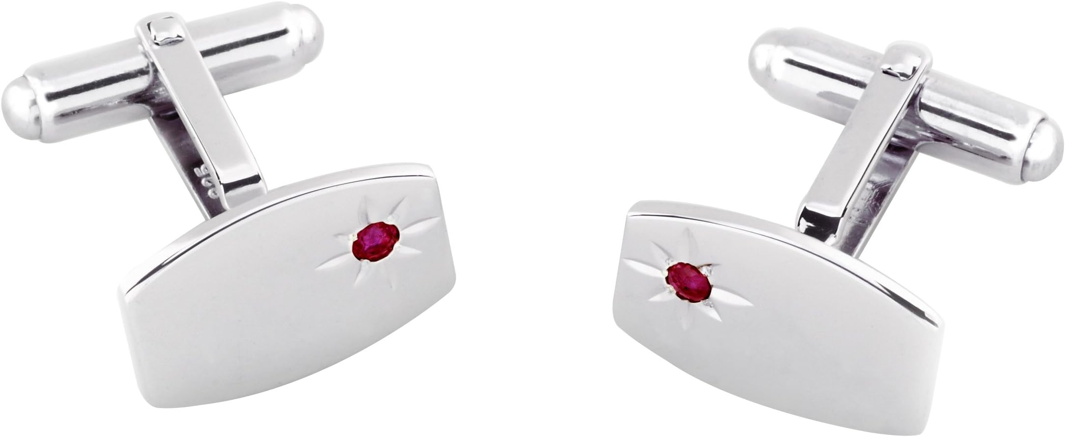 Solid Sterling Silver Barrel Shaped Cufflinks with Real Ruby with Gift Box