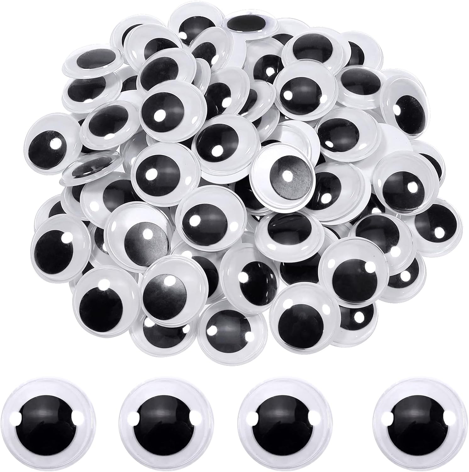 TOAOB 100pcs 30mm Wiggle Googly Eyes with Self Adhesive Large Googly Eyes | Round Plastic White Sticker Eyes for DIY Arts Crafts Scrapbooking Decoration