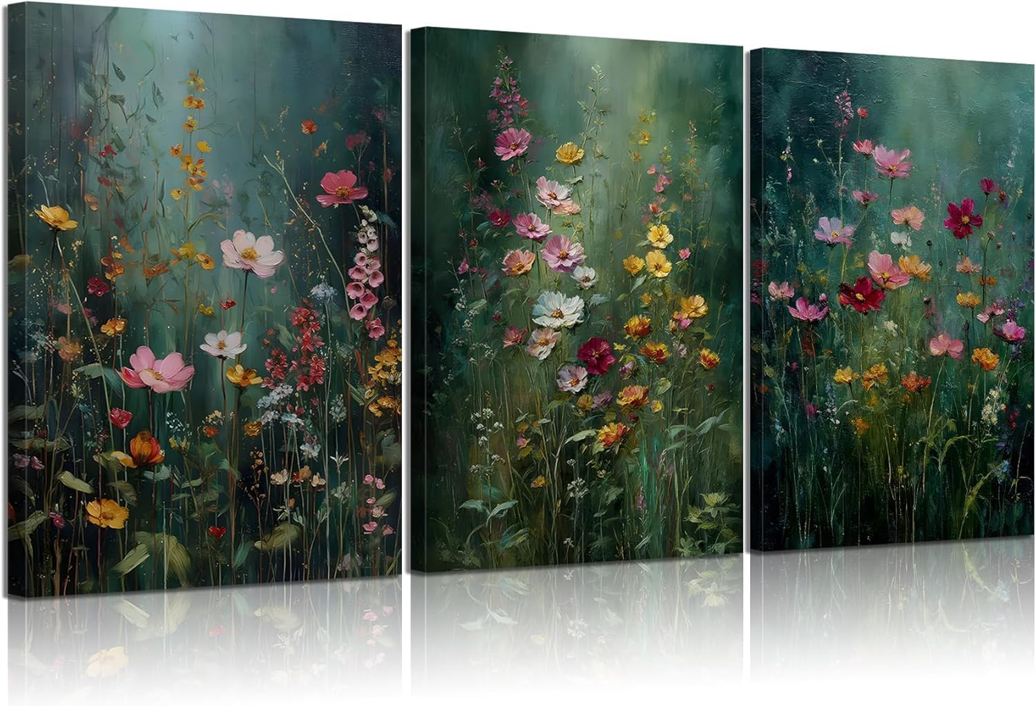 lianyibo 3 szt. Ciemny Zielony Kwiatowy Obraz Ścienny Sztuka Wildflowers Plakaty Vintage Nature Rustic Botanical Flowers Pictures (20x30x3/Inner Frame)