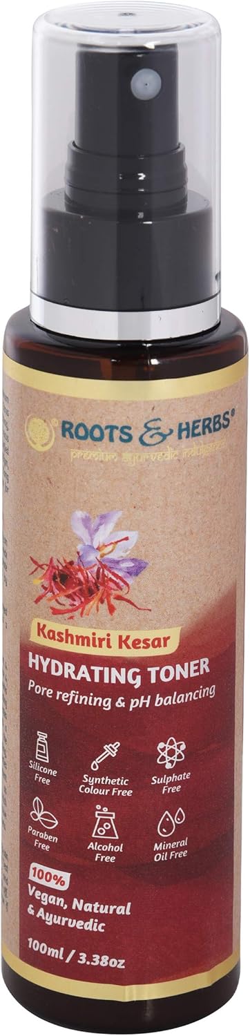 ROOTS AND HERBS Ayurvedic Natural Treatment 100% Vegan No Paraben Hydrating Kashmiri Kesar Toner