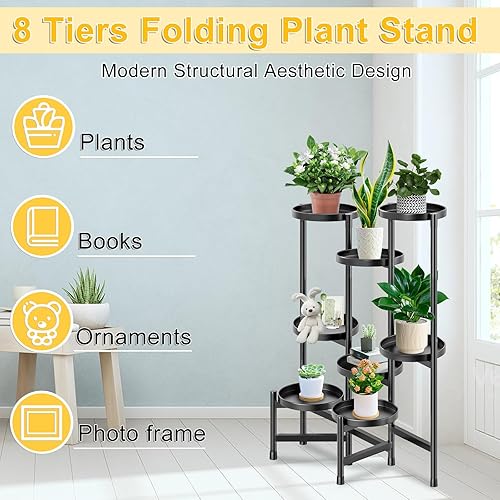 Miniatura 3 de Soportes de metal de 8 niveles, soportes resistentes para macetas para múltiples plantas, estante de hierro antioxidante, estantes de decoración