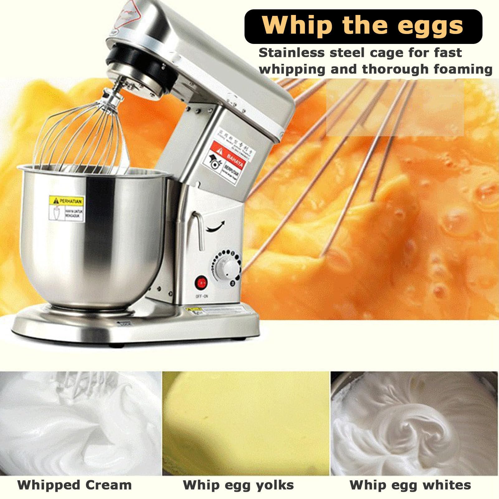 Cashwise Commercial Food Mixer, Stand Mixer Stainless Steel Bowl Heavy Duty Electric Food Mixer with 3 Speeds Adjustable, Perfect for Bakery Pizzeria (Stainlesssteel 5L)