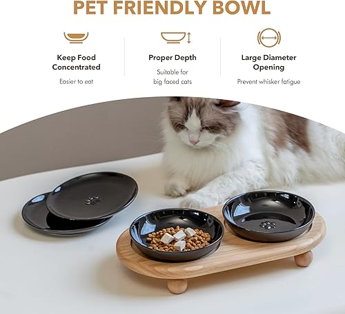 Miniatura 5 de Platos elevados de cerámica para gatos, cuenco para alimentos y agua con 2 estilos de soporte, juego de cuencos elevados ajustables para mascotas,