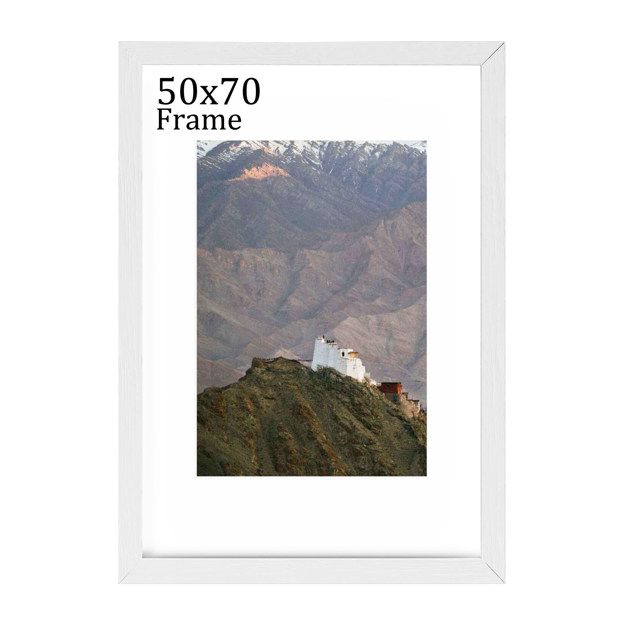 RUN HELIX Wooden 50x70cm Frame, 50 x 70 Frame with Mat, Picture Frames 50cm x 70cm with Plexiglass for Wall Mount, Decorating Rooms (White)