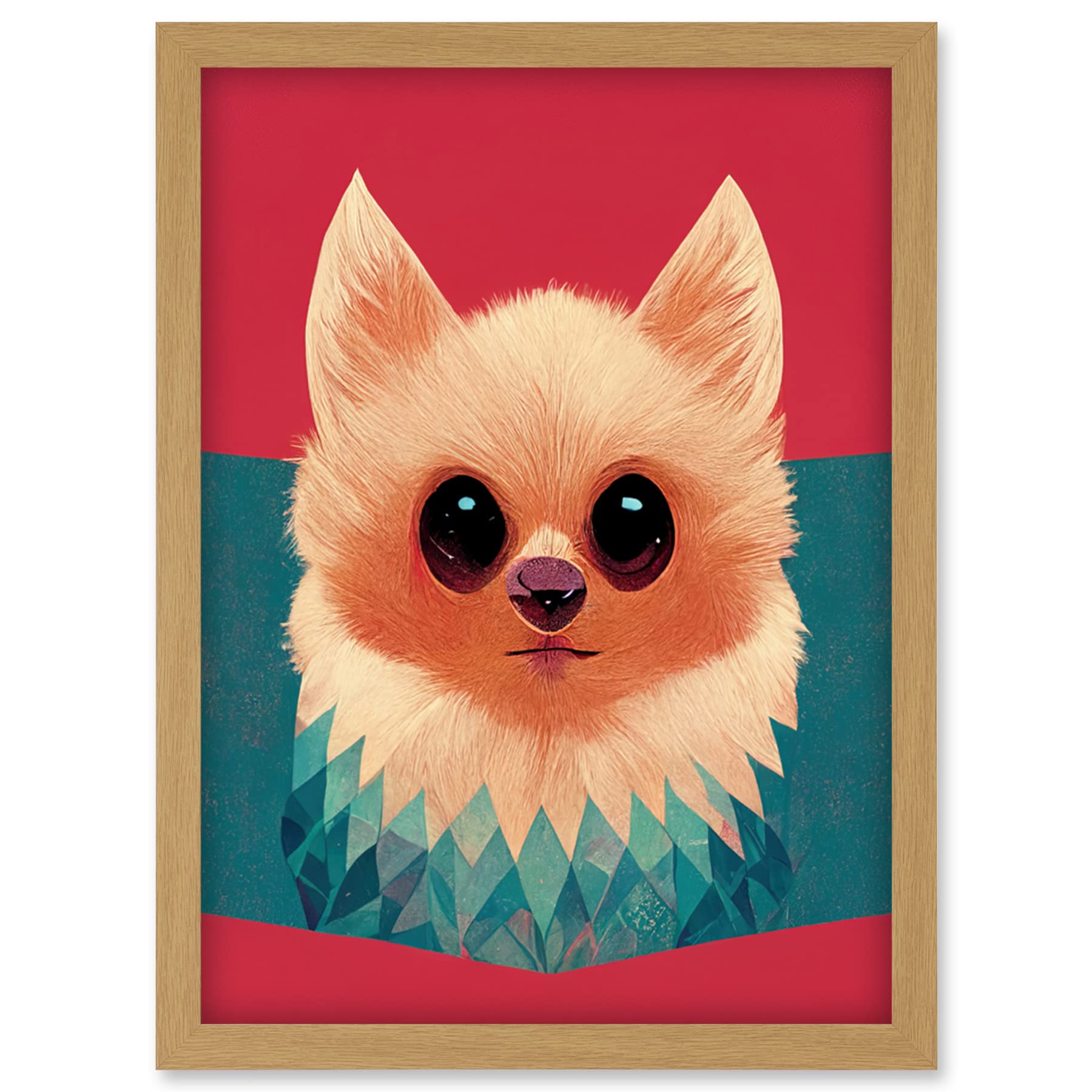 Geometric Pomeranian Dog Illustration Framed Wall Art Print A4 - Artery8