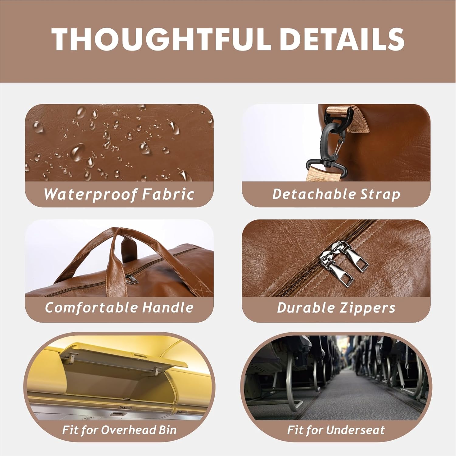 Leather Travel Bag with Shoes Compartment & Wet Pocket, Sports Gym Tote Bag Travel Duffel for Men & Women, Overnight Weekender Bag Waterproof Leather Large Carry On Bag - Image 6