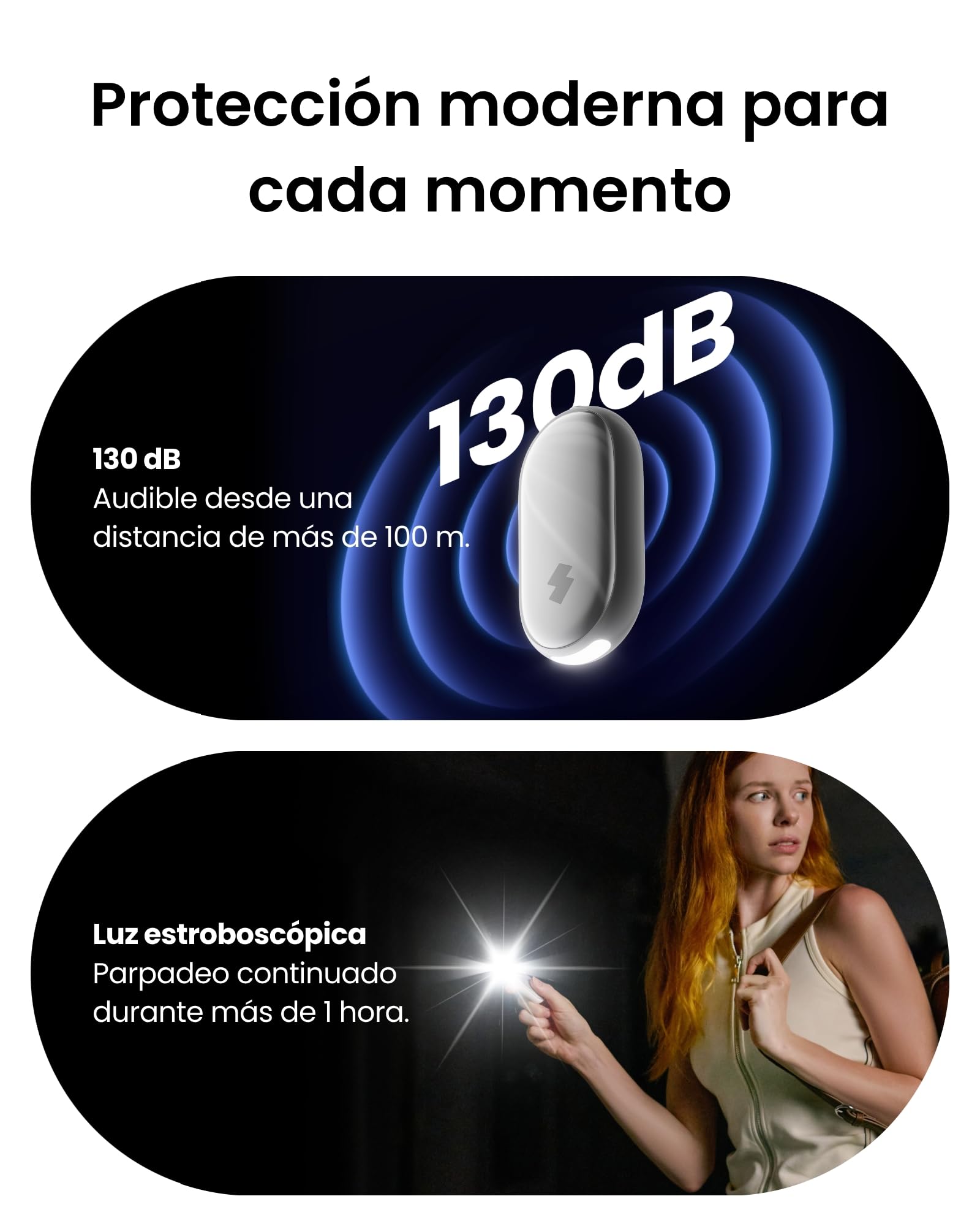 SwitchBot Alarma de Seguridad Personal, 130dB Sirena con Luz LED Estroboscópica, Llavero de Autodefensa IP65 con Alertas de Ubicación, Ideal para Mujeres, Niños y Ancianos, Negro