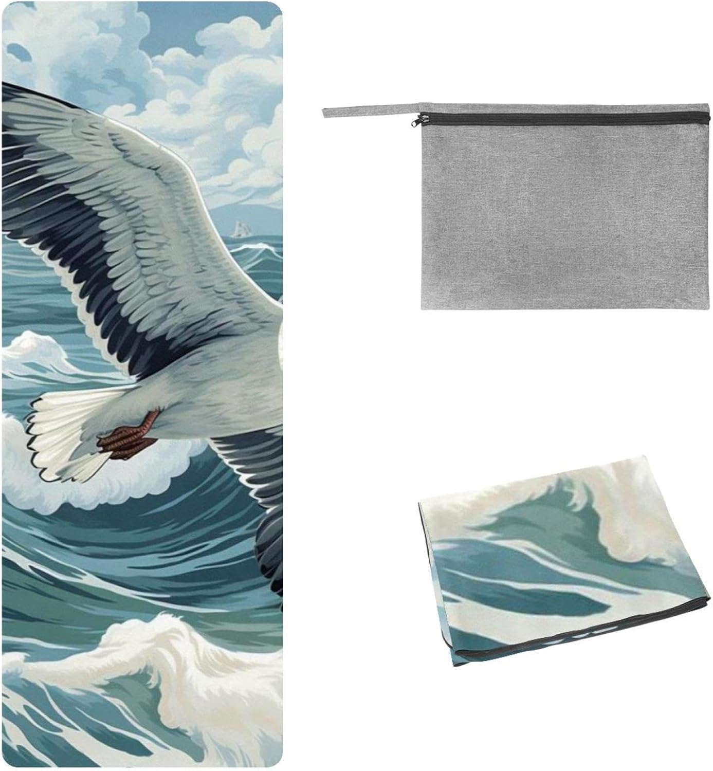 Yoga Towel, Seagull Pattern Non Slip Sweat Absorbent Hot Yoga Mat Towel for Hot Yoga, Pilates and Fitness - 72.8" x 26.8"