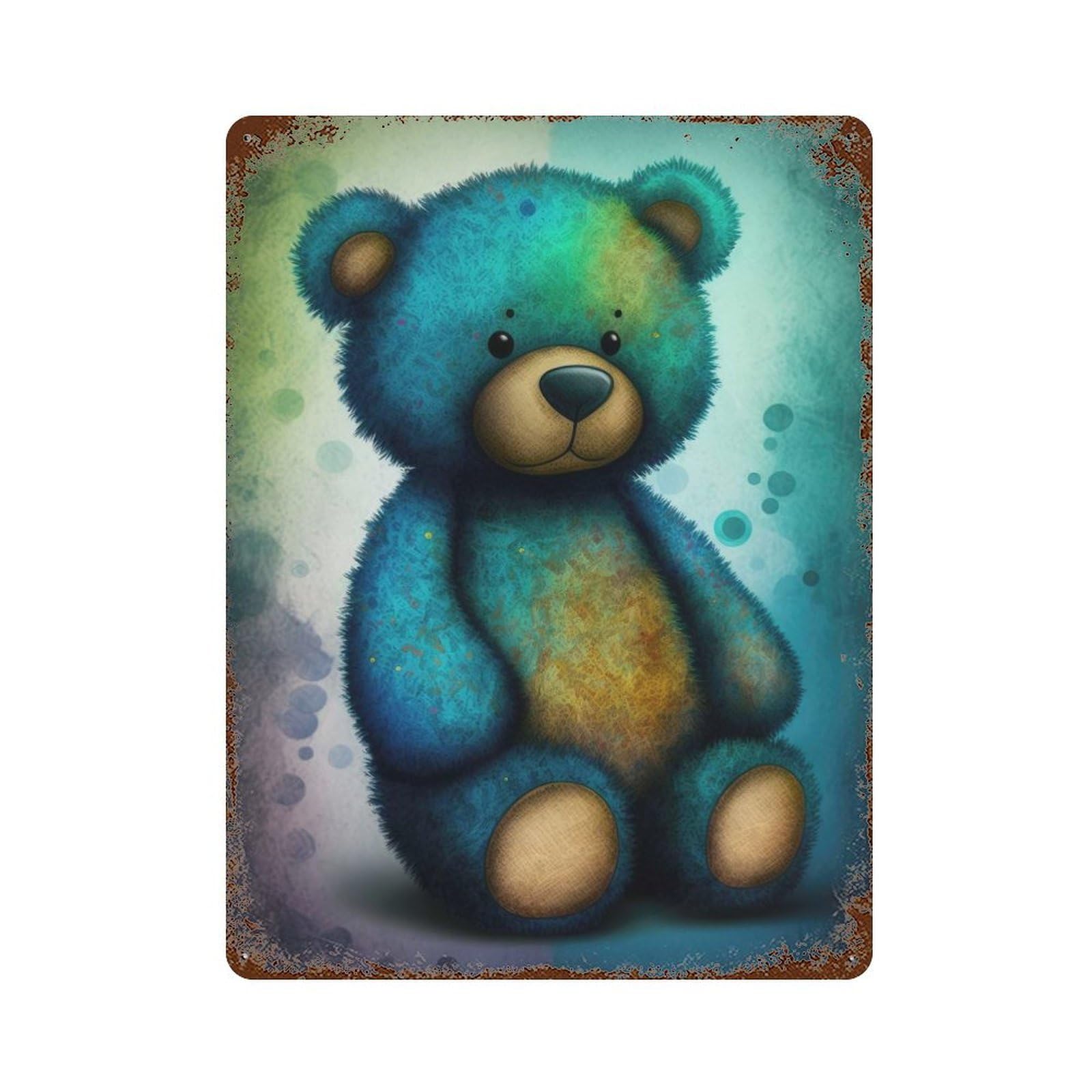 Rust Effect Teddy Bear Style 1 Vintage Rust Metal Sign 15.7"x11.8", Vintage Wall Decor for Garage, Bar And Workshop Decor