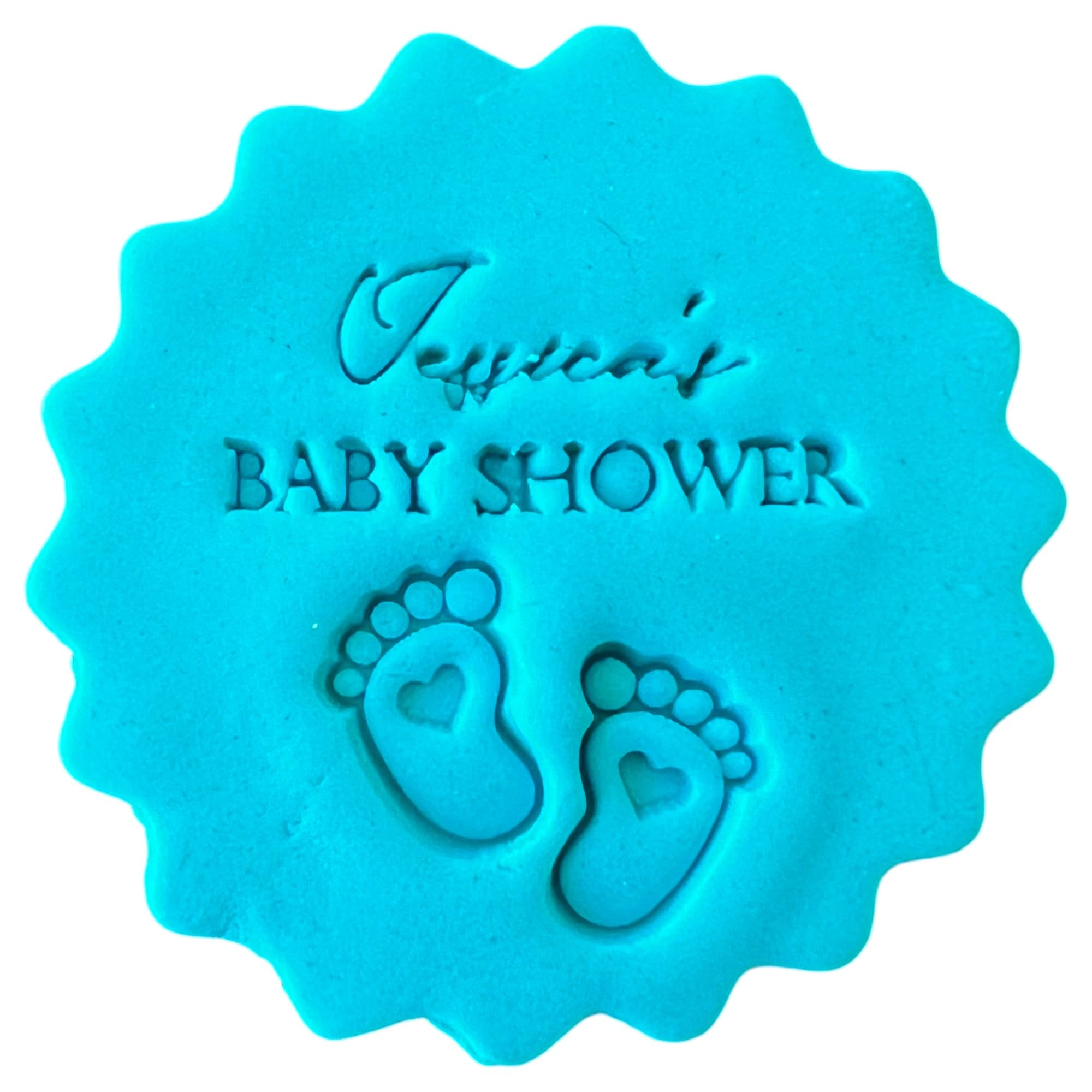 Personalised Cookie Stamp with Free Scallop Cutter, Custom Name Baby Shower, 5cm Acrylic Biscuit Embosser, Food-Safe Plastic Baking Tool, Fits M&S All Butter Biscuits (Design 1)