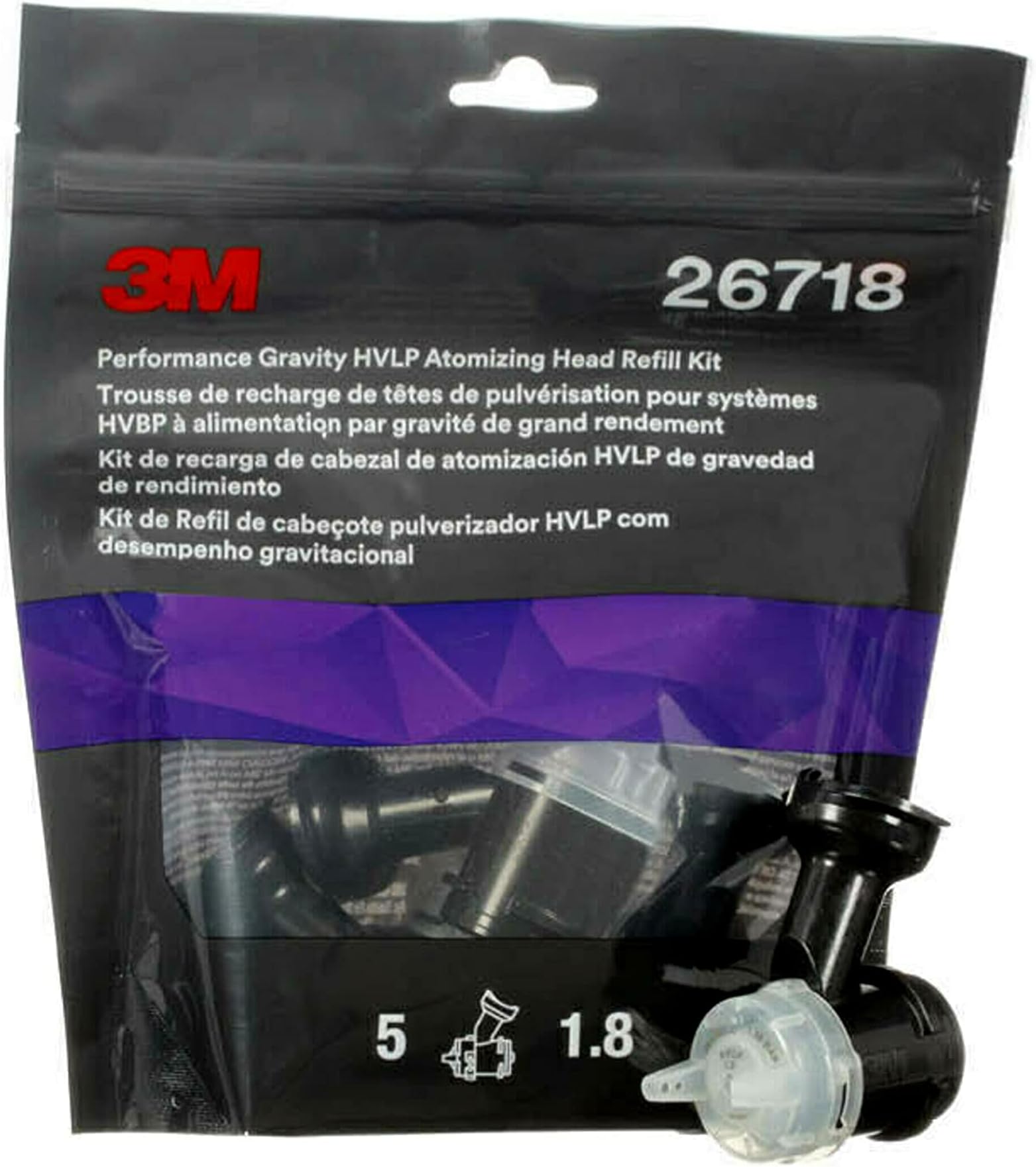 3M Performance Gravity HVLP Atomizing Head Refill Kit 26709, White, 0.9, 5 Pack, 5 Packs/Case