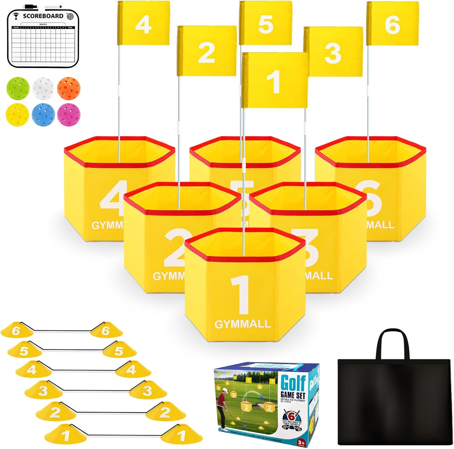 Backyard Golf Set for Kids, Adults and Family, Portable 6 Holes Golf Course with Balls, Flags and Carry Bag for Lawn, Park, Beach and Hotel - Yellow