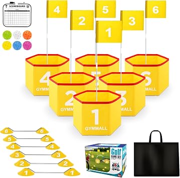 Backyard Golf Set for Kids, Adults and Family, Portable 6 Holes Golf Course with Balls, Flags and Carry Bag for Lawn, Park, Beach and Hotel - Yellow