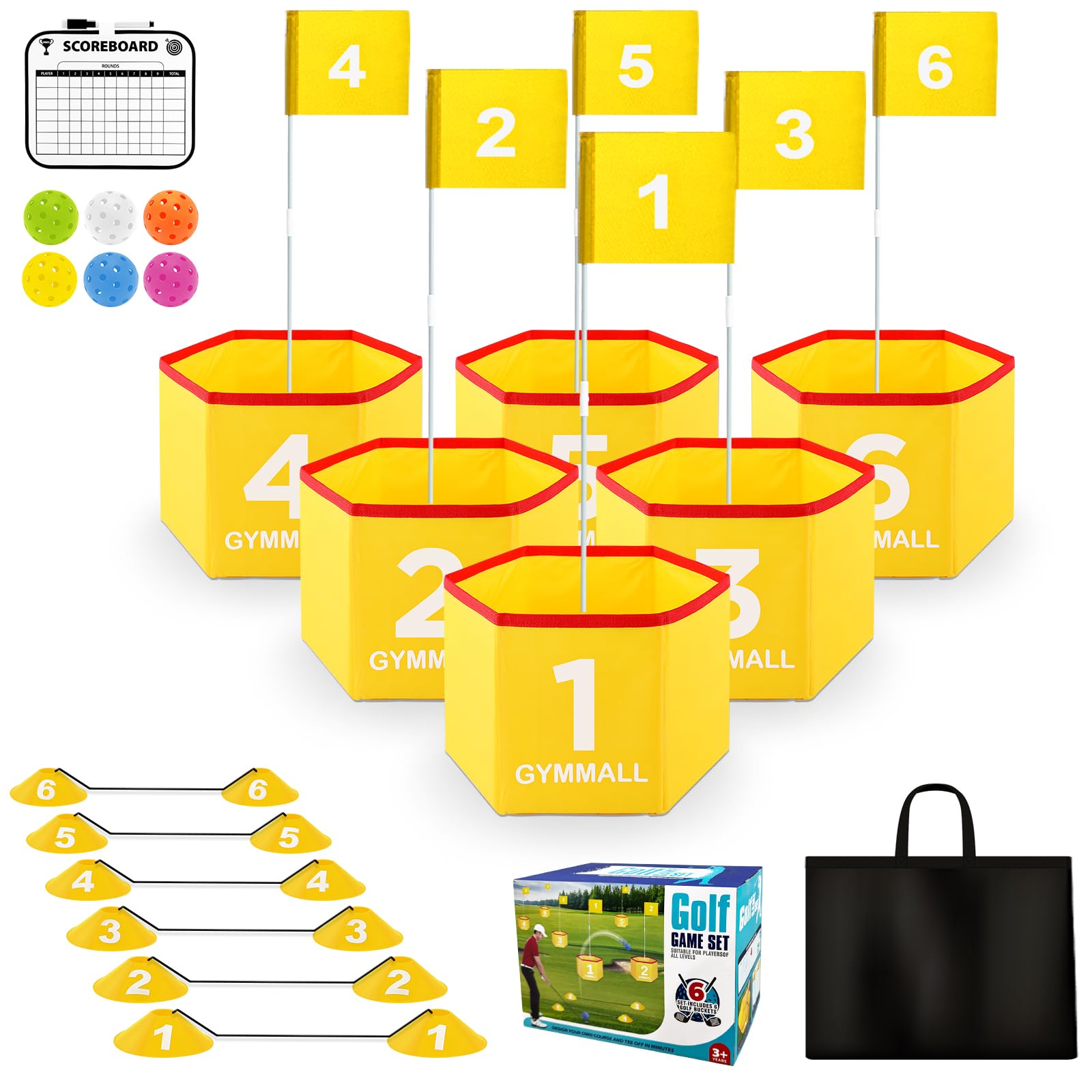 GYMMALL Backyard Golf Set for Kids, Adults and Family, Portable 6 Holes Golf Course with Balls, Flags and Carry Bag for Lawn, Park, Beach and Hotel -