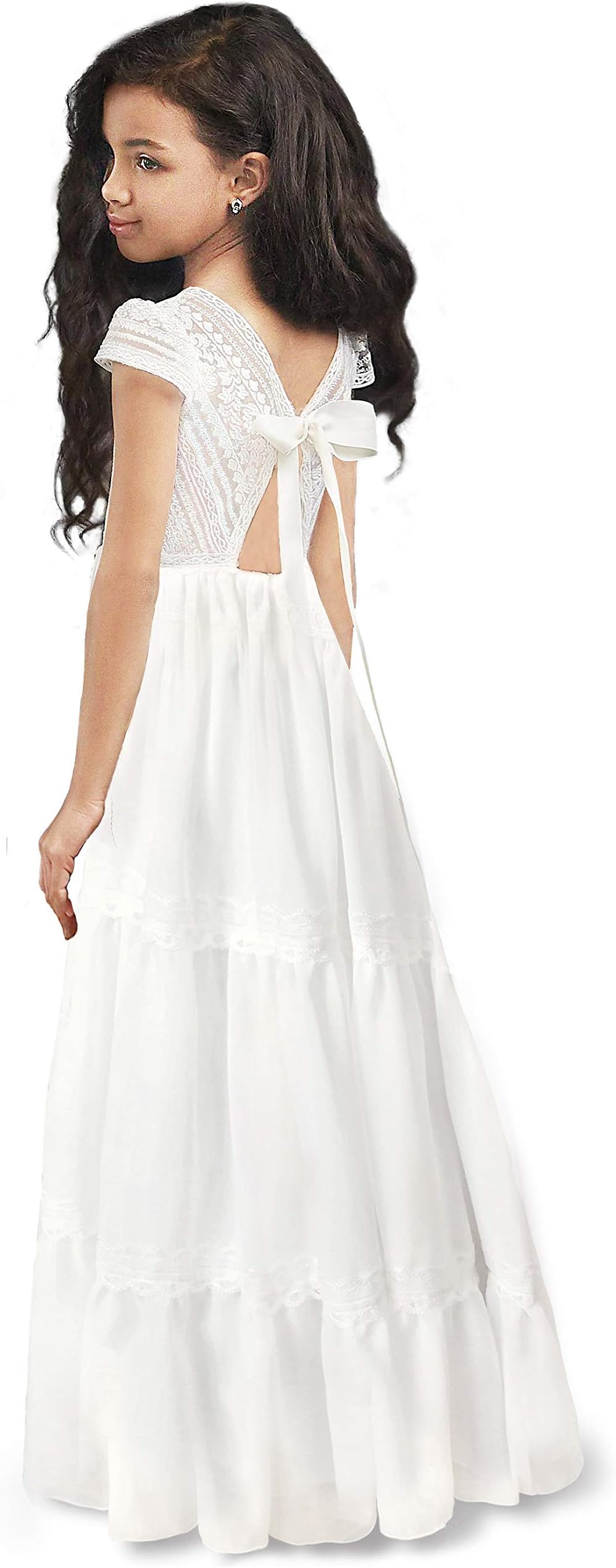 Flower Girls Ivory Lace Bridesmaid Dresses Long A line Tulle Wedding Princess Pageant Party Gown First Communion 2-13Y