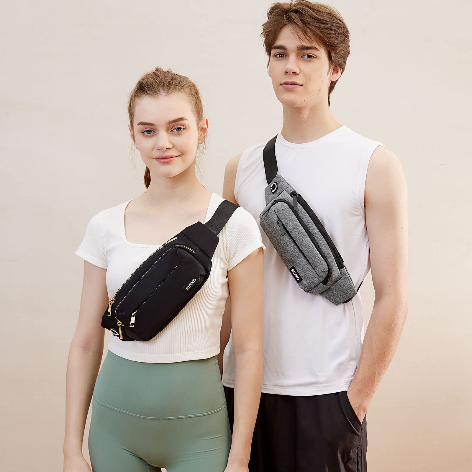 SINNO Große Bauchtasche für Männer und Frauen mit 4 Reißverschlusstaschen, wasserdicht, Geschenke für Laufen, Sport, Workout, Wandern, Reisen, modische Umhängetasche, Geldbörse, für alle Handys