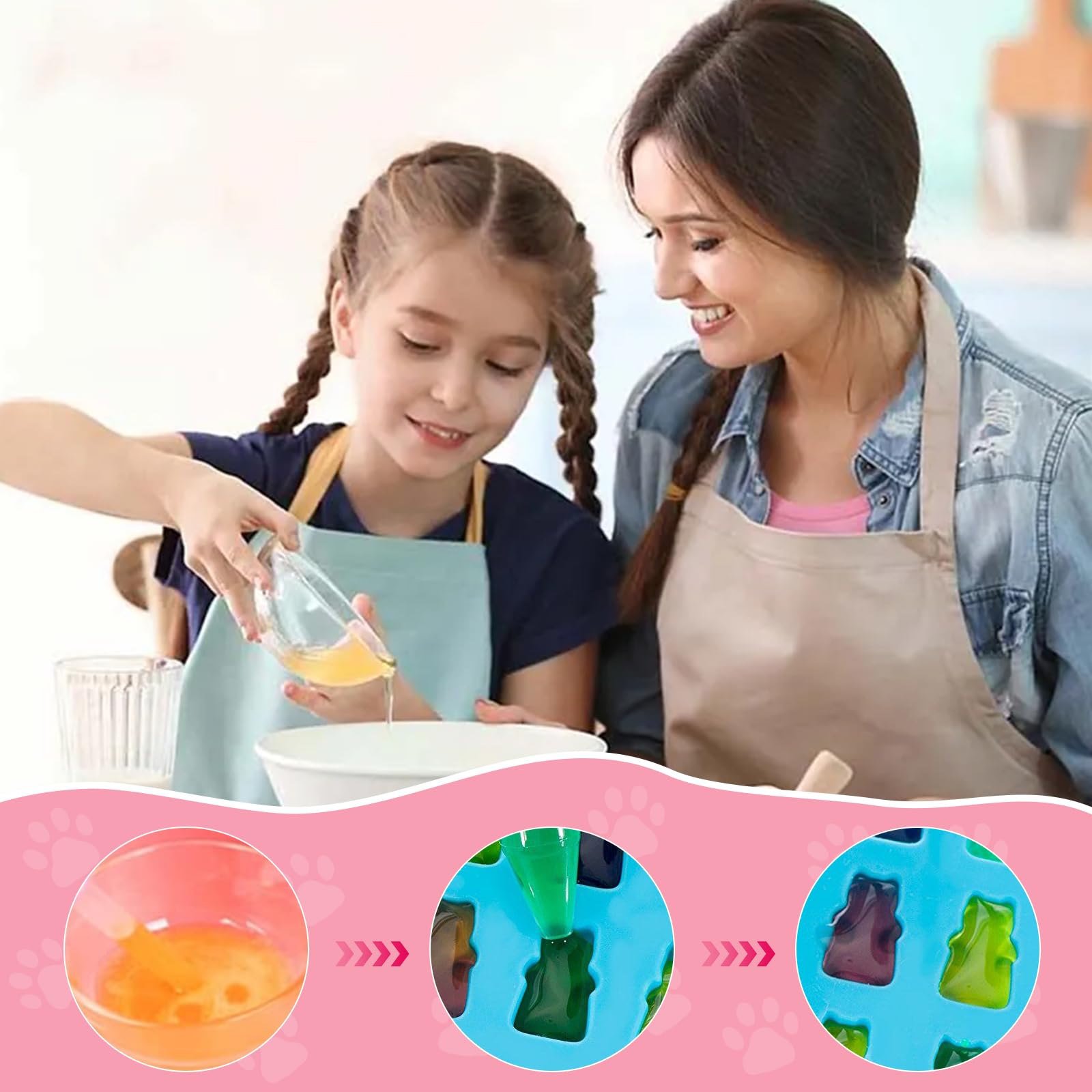VINEST 5 Pezzi Stampi Per Orsetti Gommosi In Silicone Alimentare, Kit Per Caramelle E Cioccolato Con Contagocce E Sacchetti - 4