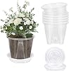 5 Set Clear Orchid Pots Plastic Plant Pot with Drainage Hole and Tray 14CM Plastic Nursery Plant Pots Orchid Breathable Planting Flowerpot Clear Nursery Pots for Root Growing