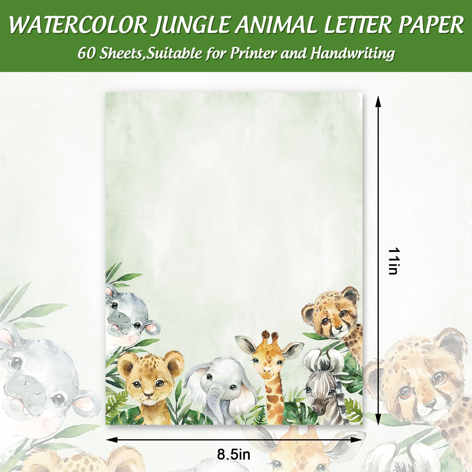 Jungle Theme Paper Safari Jungle Stationery Paper - 60 Sheets Double-Sided Animal  Print Letterhead Double-sided Border Paper, image size:1600x1600
