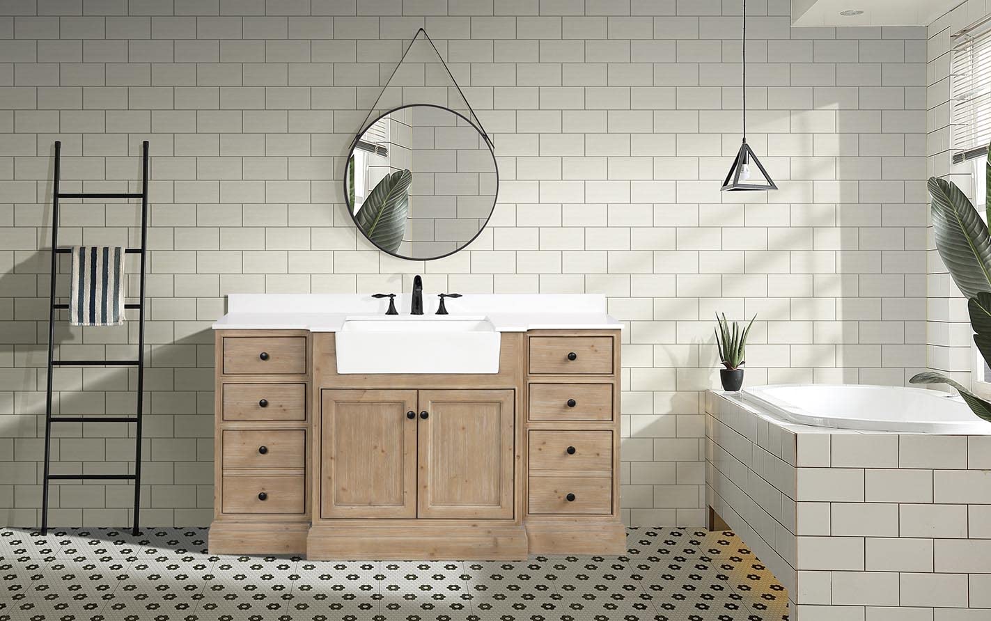 Ari Kitchen & Bath Kelly Bathroom Vanity, 60, Weathered fir, White Engineered Top