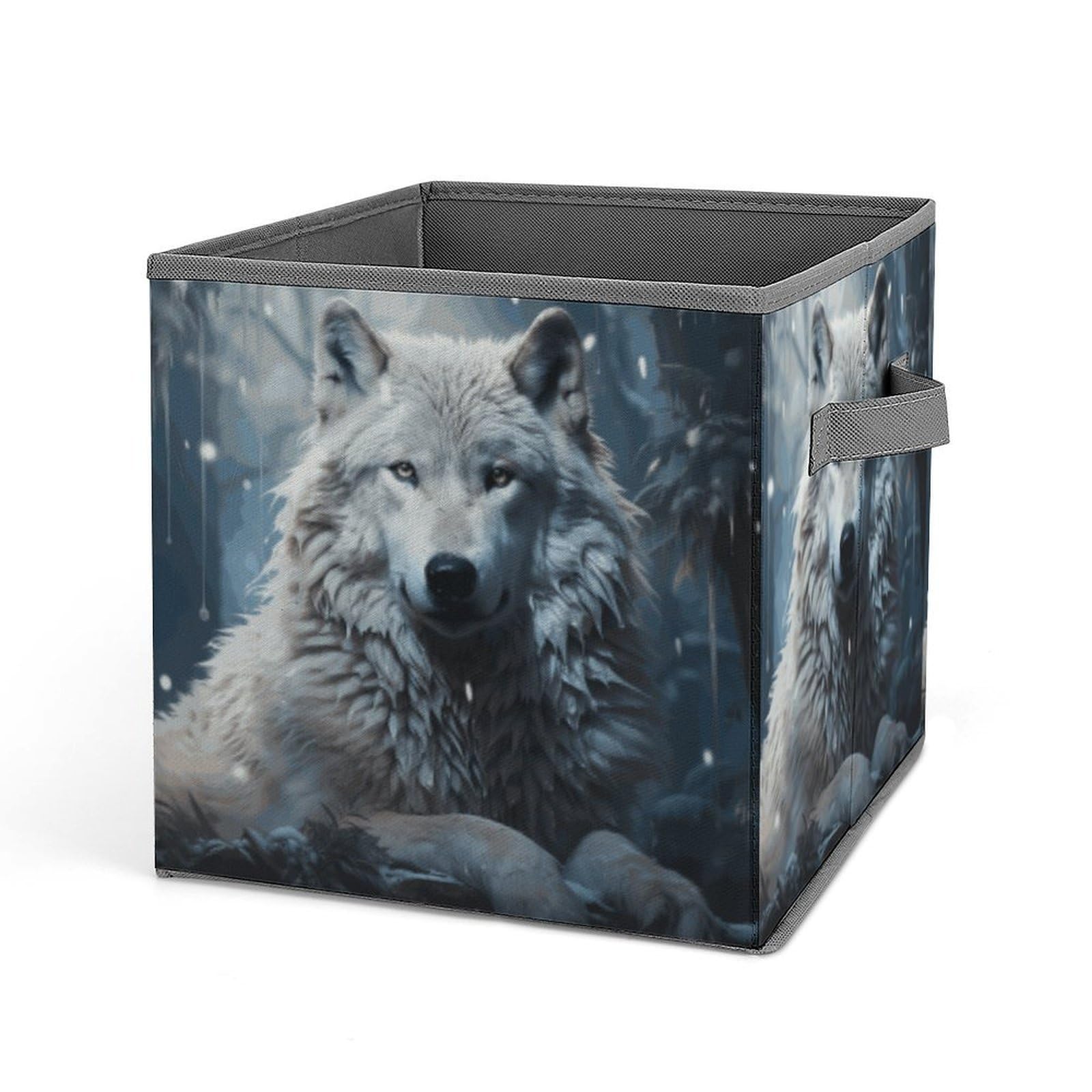 BTCOWZRV Wolf Sitting in The Snow Cube Storage Bins - 11 Inch Heavy Duty Fabric Closet Bins for Shelves, Cube Organizer - Collapsible Storage Boxes with Handle Decorative Clothing Storage Baskets
