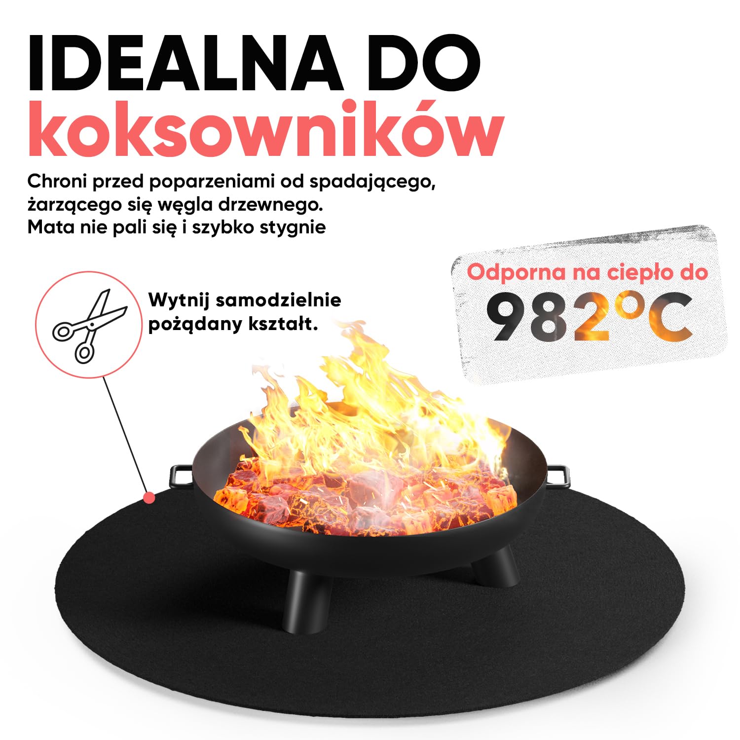Podstawa ognioodporna 1x1 m czarna, żaroodporność do 982 °C, materiał ognioodporny idealna jako mata przeciwpożarowa lub jako podstawa grilla, płyta ognioodporna, niepalna mata ciepłochronna