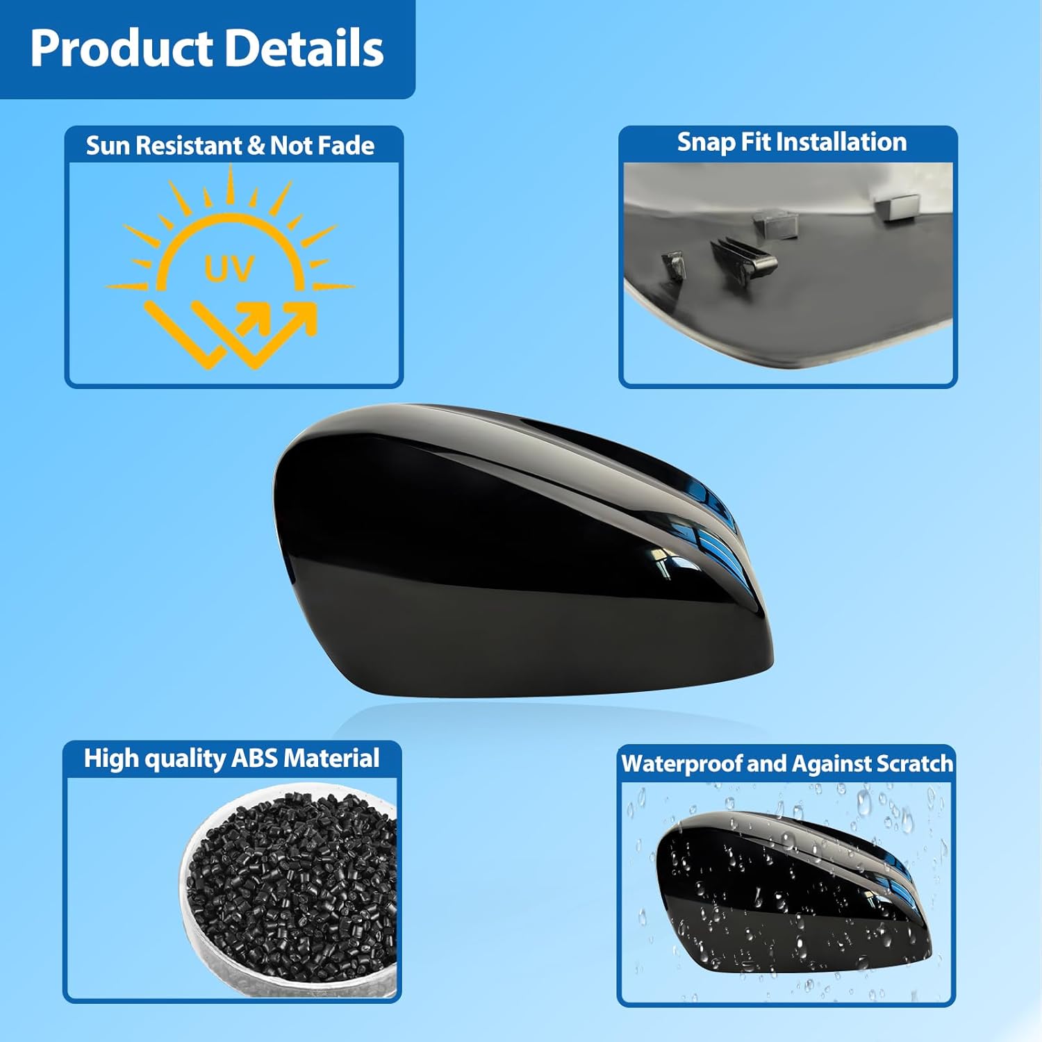 Side Rearview Mirror Covers, Fit for Honda Accord 2008-2013, Replacement Exterior Mirror Housing Caps, Driver&Passenger Side (Priming Paint)