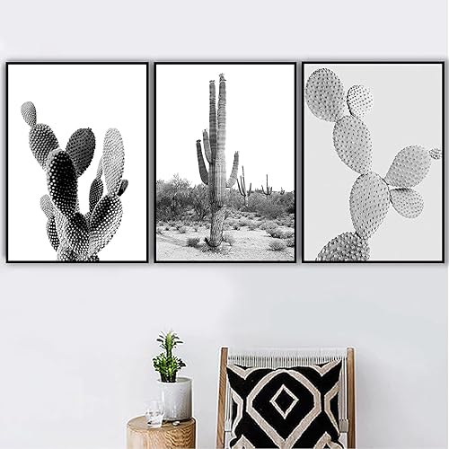 Miniatura 2 de VLOLIFE Lienzo minimalista nórdico de plantas verdes suculentas, arte en lienzo, póster de cactus blanco y negro, pinturas de pared, sala de estar,