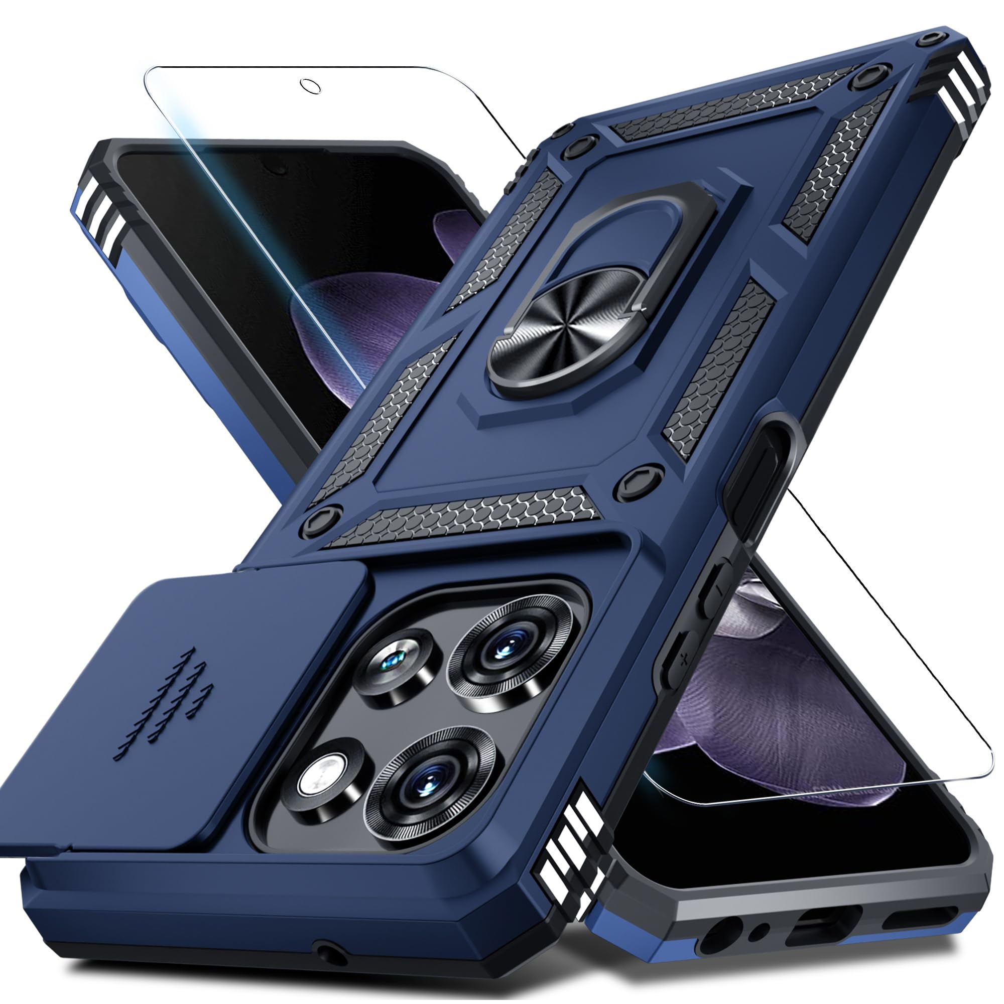 Janmitta for Moto G 2026/2025 Case,Moto G Play 2026 Case Built in Slide Camera Lens Cover+Screen Protector+Finger Ring Holder Kickstand,Heavy Duty