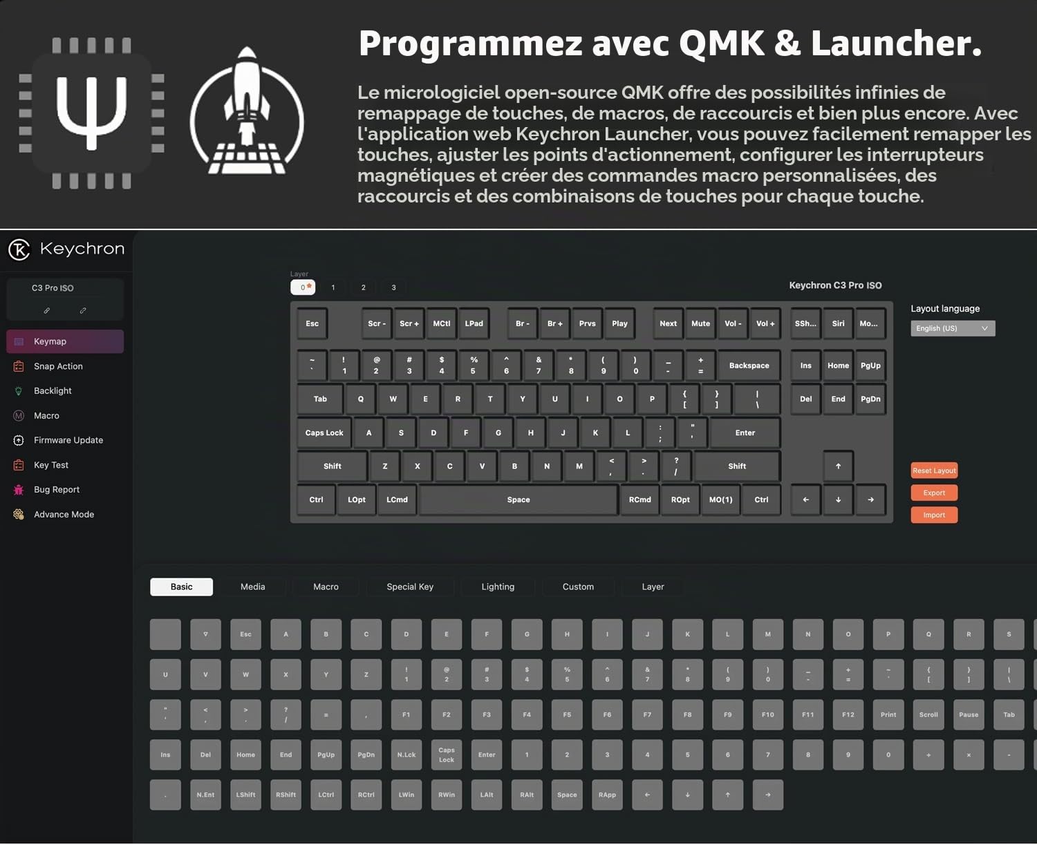 Keychron C3 Pro QMK/Via Clavier Mécanique Filaire, TKL 87 Touches Clavier de Jeu Commutateur Mécanique Rouge pour Mac/Windows/Linux (FR-Layout)