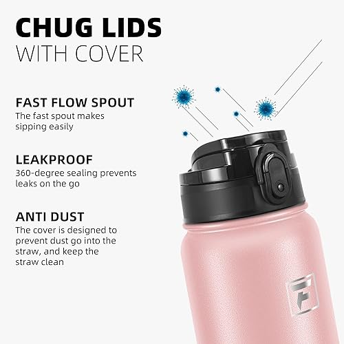 Miniatura 4 de Fanhaw Botella de agua de acero inoxidable aislada de 40 onzas con tapa para beber, a prueba de fugas y sudor, con tapa antipolvo (rosa)