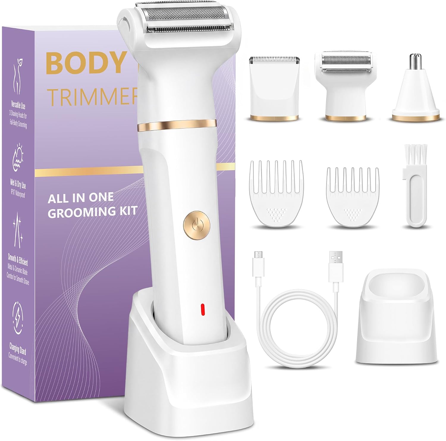 2,00€ Coupon! Rasierer Damen,3-In-1 Intimrasierer für Frauen & Gesichtshaarentferner für Frauen,IPX7 Wasserdicht, Nass&Trocken,Damenrasierer Elektrisch für Bikinizone,Achseln,Beine,Bikini Trimmer mit USB Aufladung