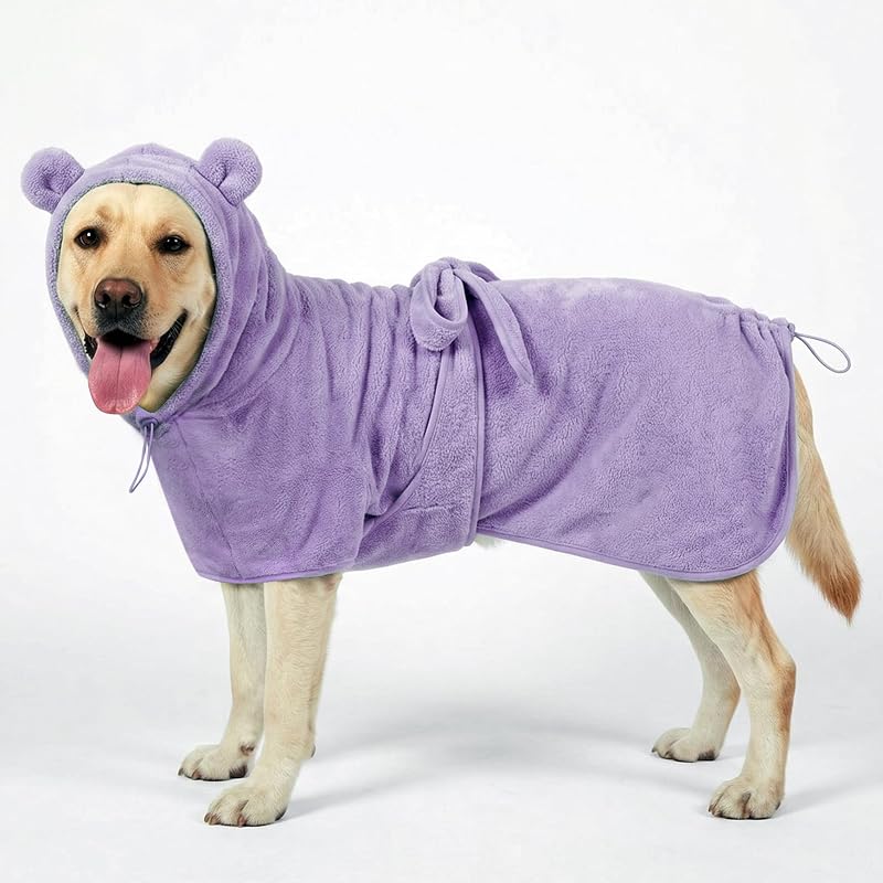 Medium to Large Size Dog Bathrobe, Quick Drying Super Absorbent, Warm Dog Towels, Adjustable Hoodies and Belts for Dog Bath Products (Purple,4XL)