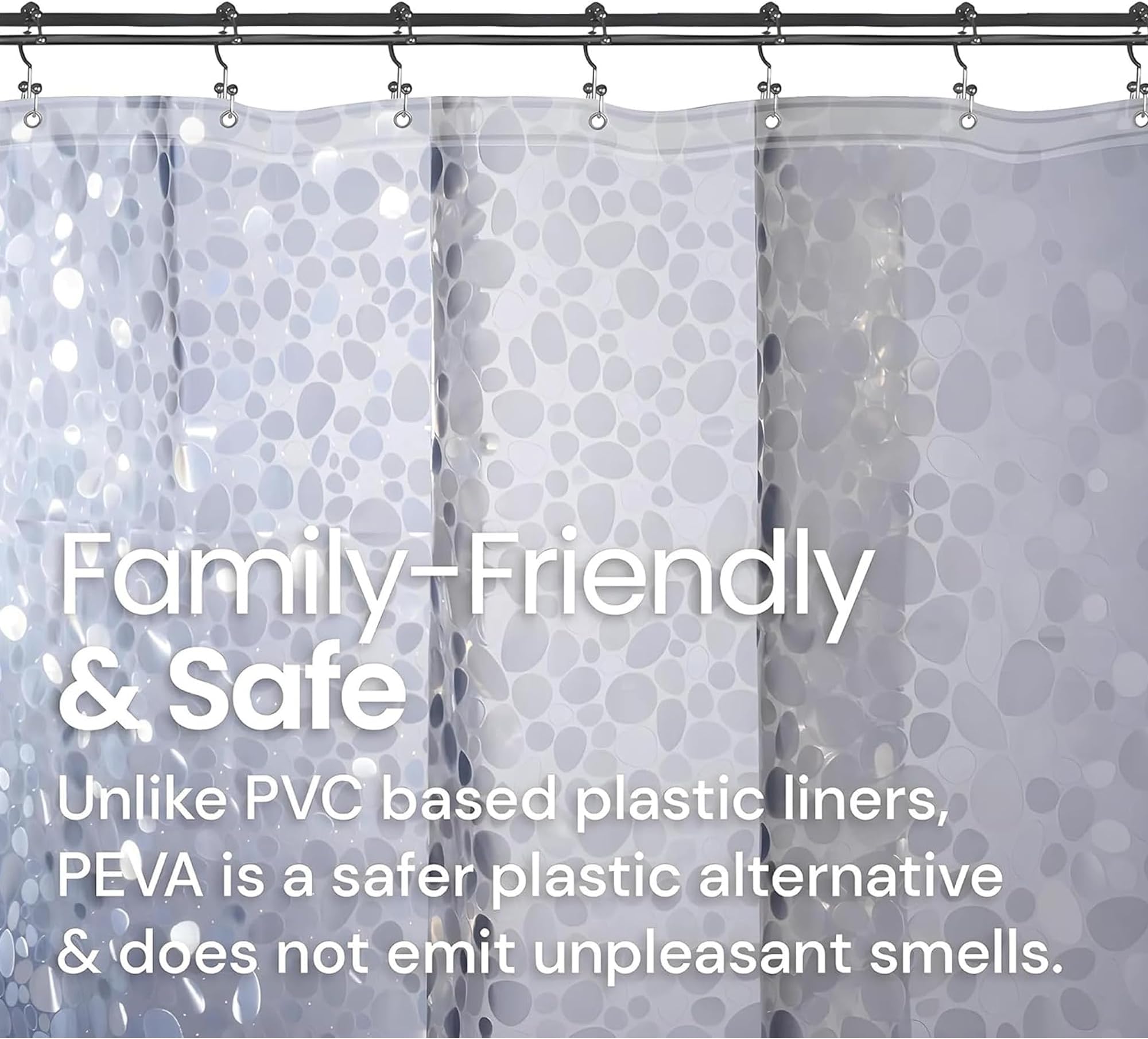 Kuber Industries Shower Curtains for Bathroom | Stone Print Waterproof Curtain | PVC Washroom Curtain | 8 Feet | Transparent